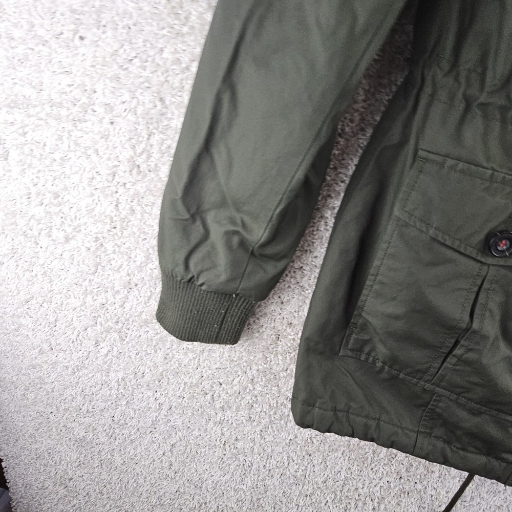 Levis Army Green Faux Fur Hooded Sherpa Lined Nylon Jacket Sz Small Utility - Picture 12 of 13